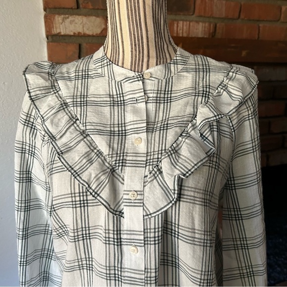Madewell Plaid Ruffle-Yoke Shirtdress in White Windowpane Sz S - Picture 5 of 9